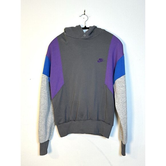 Vintage 80s Nike Sweatshirt Mens Medium Color Block Blue Tag Purple Gray Hoodie‎ - Picture 1 of 10